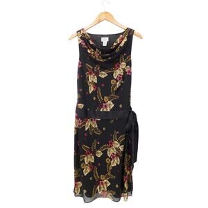 VTG Ann Taylor LOFT Floral Knee-Length Sheath Tie Satin Waist Dress Size 6‎ Y2K